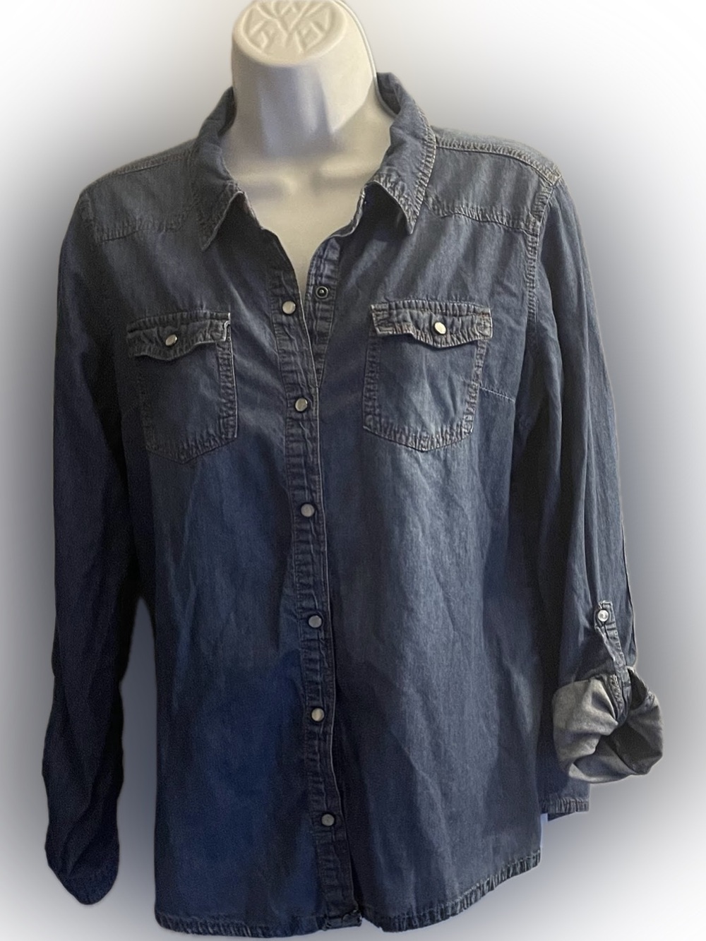Ci Sono Dark Blue Denim Button-Down Shirt